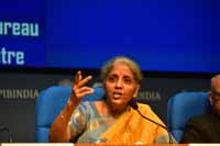 Union Minister for Finance and Corporate Affairs, Nirmala Sitharaman addressing a Post Budget 2021 Press Conference, in New Delhi, India on 1st February 2021. (Photo: Tribhuvan Tiwari/Outlook). Union Minister for Finance and Corporate Affairs, Nirmala Sitharaman addressing a Post Budget 2021 Press Conference, in New Delhi, India on 1st February 2021. (Photo: Tribhuvan Tiwari/Outlook).
